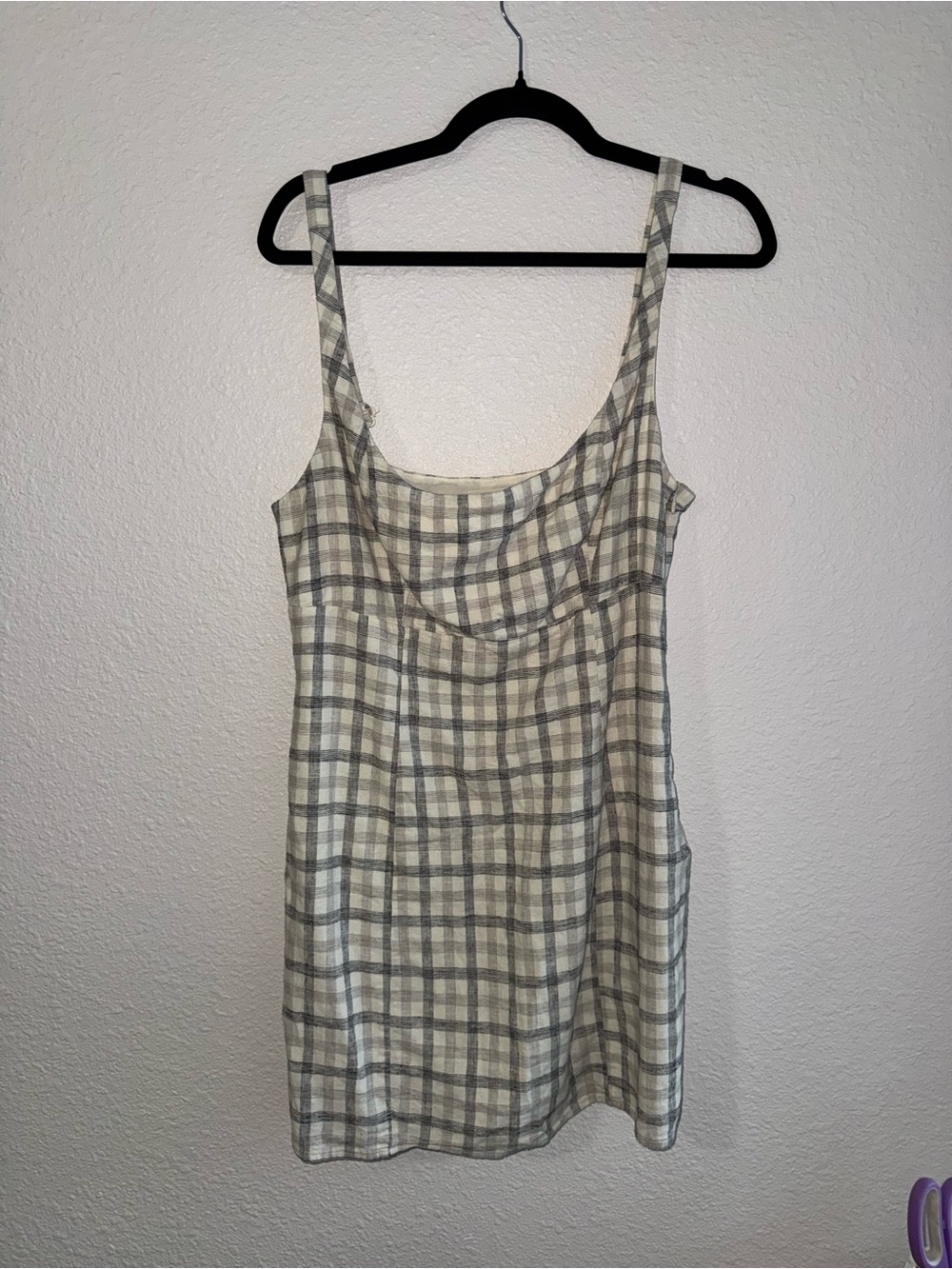 Urban Outfitters Cream & Gray Plaid Slip Dress